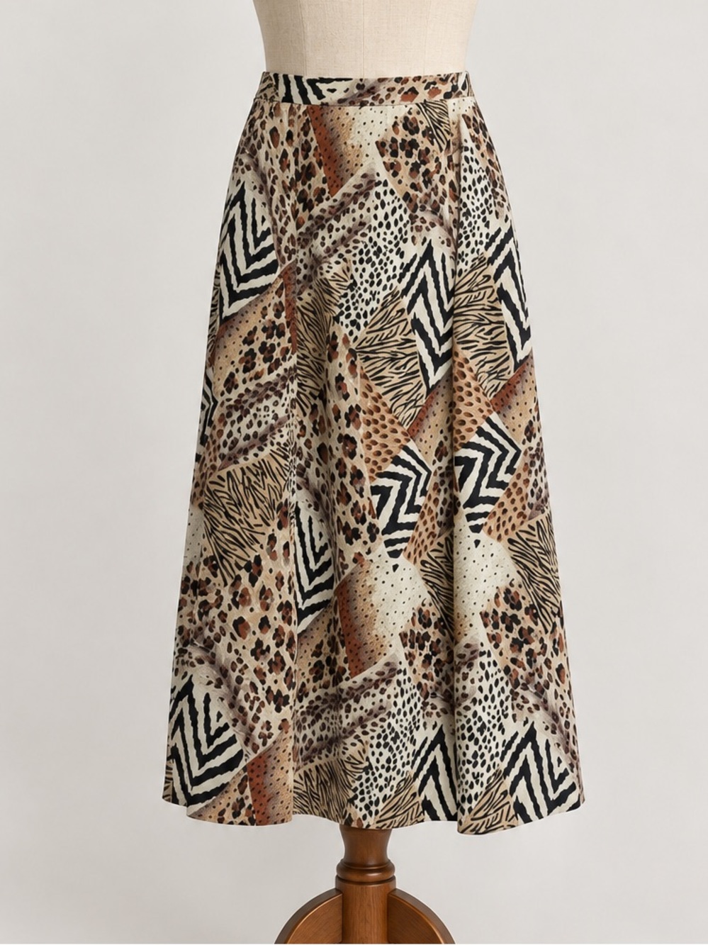 Vintage 90s Animal Print Skirt Maxi Leopard Safari Cheetah Patchwork Zebra XS S